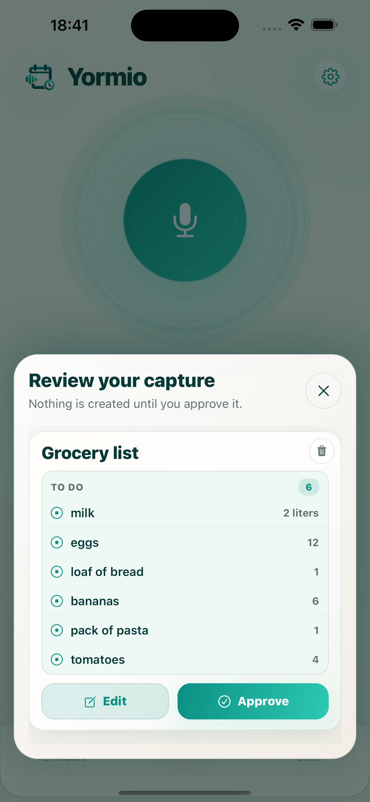 Yormio shopping list extraction