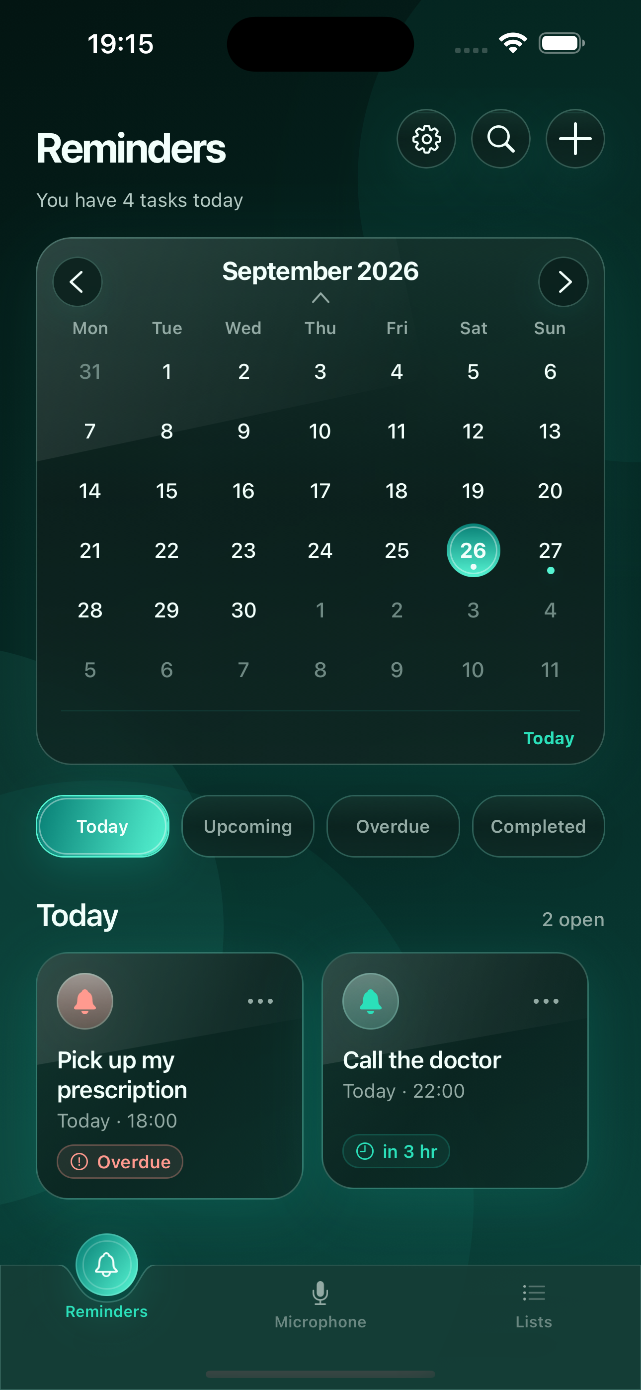 Yormio calendar in dark mode